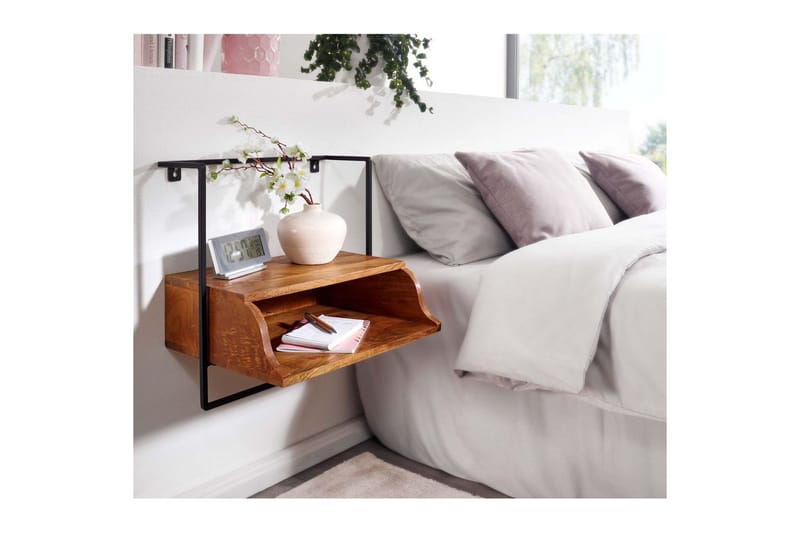 Sängbord Wohnling Väggmonterad konsol av massivt mangoträ med hylla, industriell - Möbler - Bord & matgrupper - Avlastningsbord - Sängbord & nattduksbord
