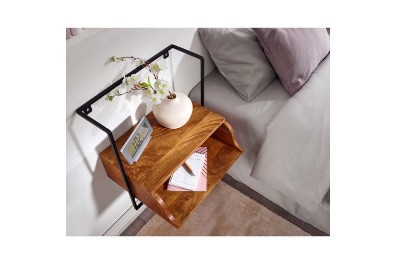 Sängbord Wohnling Väggmonterad konsol av massivt mangoträ med hylla, industriell - Möbler - Bord & matgrupper - Avlastningsbord - Sängbord & nattduksbord