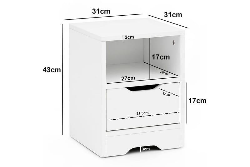 Sängbord Wohnling Vit med 1 låda Enkel modern design och hylla - Möbler - Bord & matgrupper - Avlastningsbord - Sängbord & nattduksbord