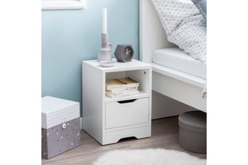 Sängbord Wohnling Vit med 1 låda Enkel modern design och hylla - Möbler - Bord & matgrupper - Avlastningsbord - Sängbord & nattduksbord
