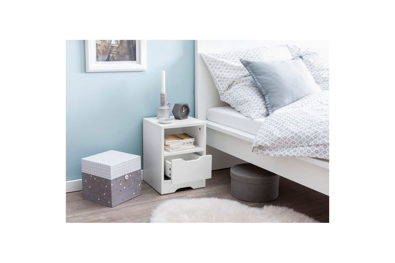 Sängbord Wohnling Vit med 1 låda Enkel modern design och hylla - Möbler - Bord & matgrupper - Avlastningsbord - Sängbord & nattduksbord