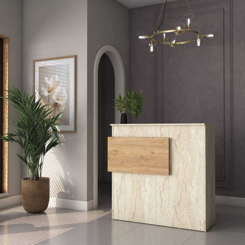 Sarnor Receptionbord 110x110x40 cm - Travertin och valnöt - Möbler - Bord & matgrupper - Avlastningsbord - Hallbord
