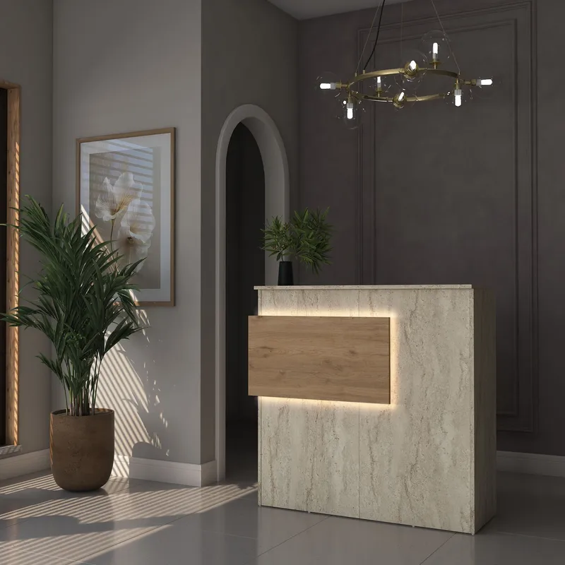 Sarnor Receptionbord 110x110x40 cm - Travertin och valnöt - Möbler - Bord & matgrupper - Avlastningsbord - Hallbord