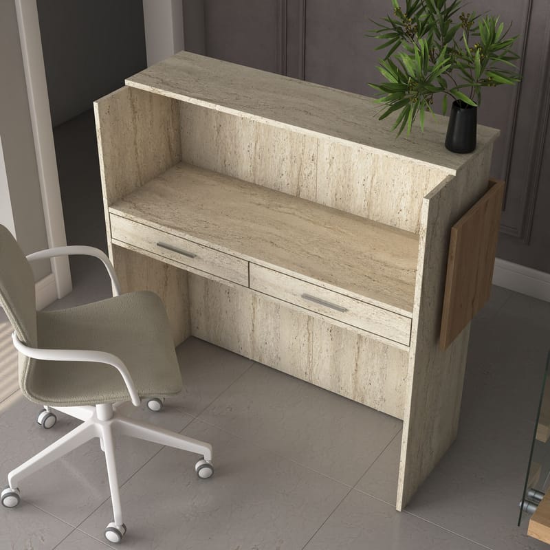 Sarnor Receptionbord 110x110x40 cm - Travertin och valnöt - Möbler - Bord & matgrupper - Avlastningsbord - Hallbord