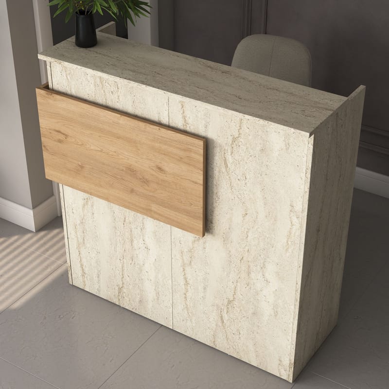 Sarnor Receptionbord 110x110x40 cm - Travertin och valnöt - Möbler - Bord & matgrupper - Avlastningsbord - Hallbord