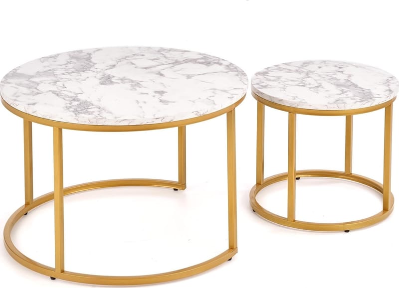 Satsbord Ø38/60 cm - Vit marmoreffekt / guld - Vit marmor/guld - Möbler - Bord & matgrupper - Avlastningsbord - Satsbord