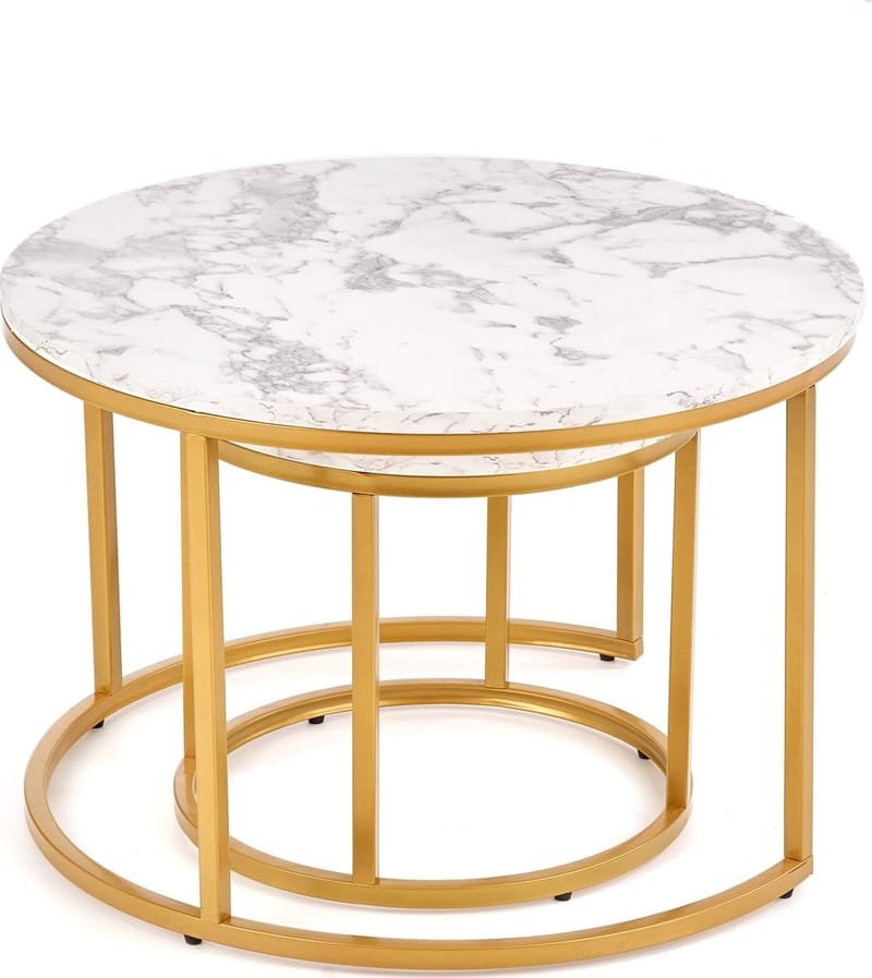 Satsbord Ø38/60 cm - Vit marmoreffekt / guld - Vit marmor/guld - Möbler - Bord & matgrupper - Avlastningsbord - Satsbord