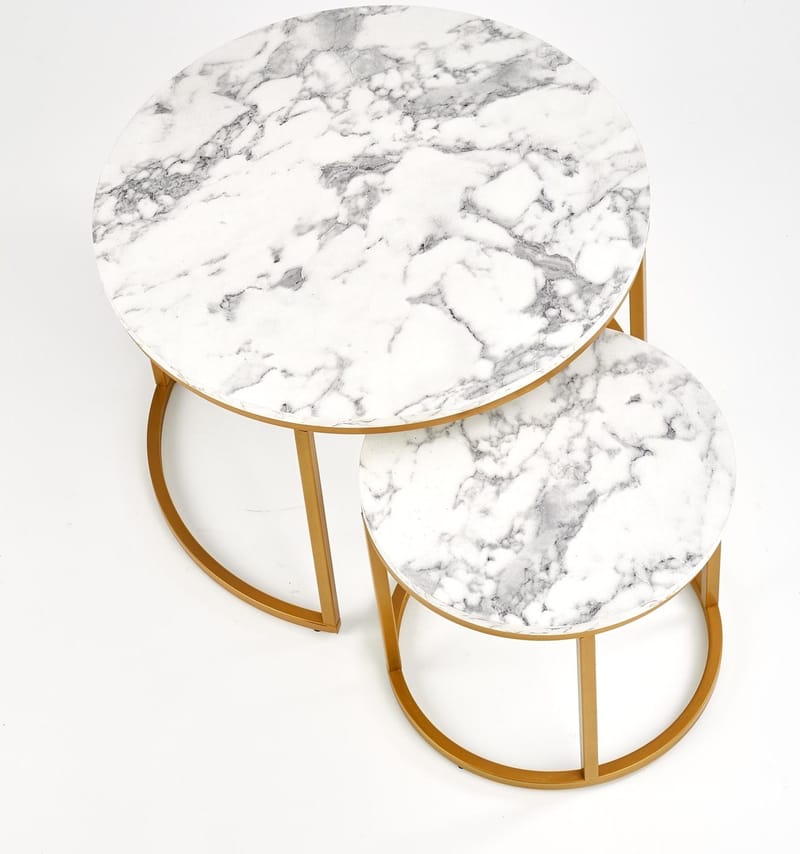 Satsbord Ø38/60 cm - Vit marmoreffekt / guld - Vit marmor/guld - Möbler - Bord & matgrupper - Avlastningsbord - Satsbord