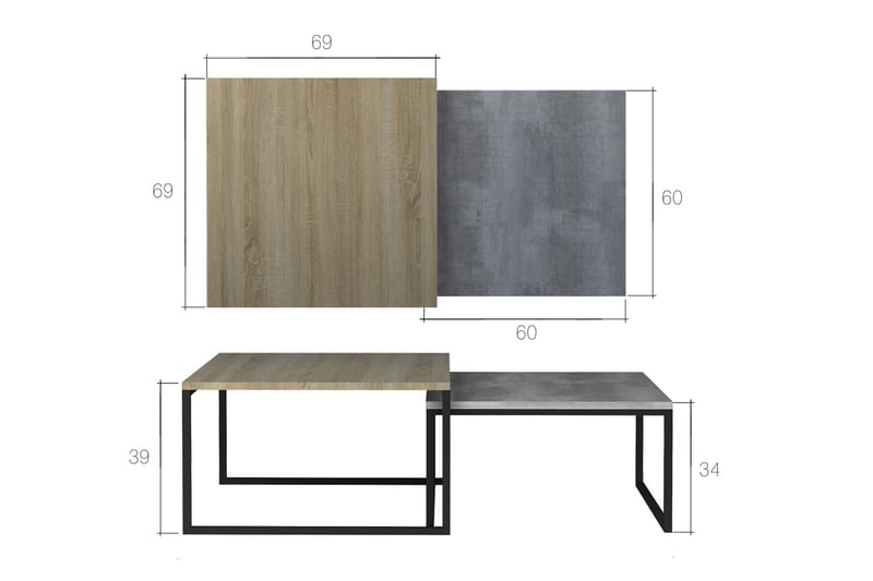 Arriondas Satsbord 69 cm 2 Bord - Grå - Möbler - Bord & matgrupper - Avlastningsbord - Satsbord