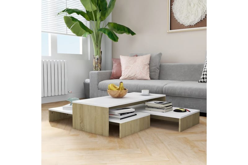 Satsbord vit och sonoma-ek 100x100x26,5 cm spånskiva - Vit - Möbler - Bord & matgrupper - Avlastningsbord - Satsbord
