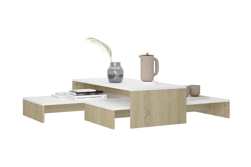Satsbord vit och sonoma-ek 100x100x26,5 cm spånskiva - Vit - Möbler - Bord & matgrupper - Avlastningsbord - Satsbord