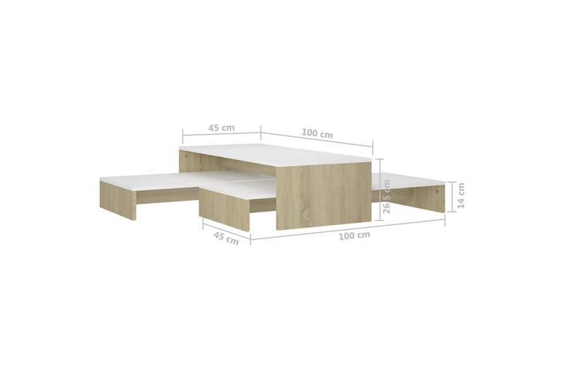 Satsbord vit och sonoma-ek 100x100x26,5 cm spånskiva - Vit - Möbler - Bord & matgrupper - Avlastningsbord - Satsbord
