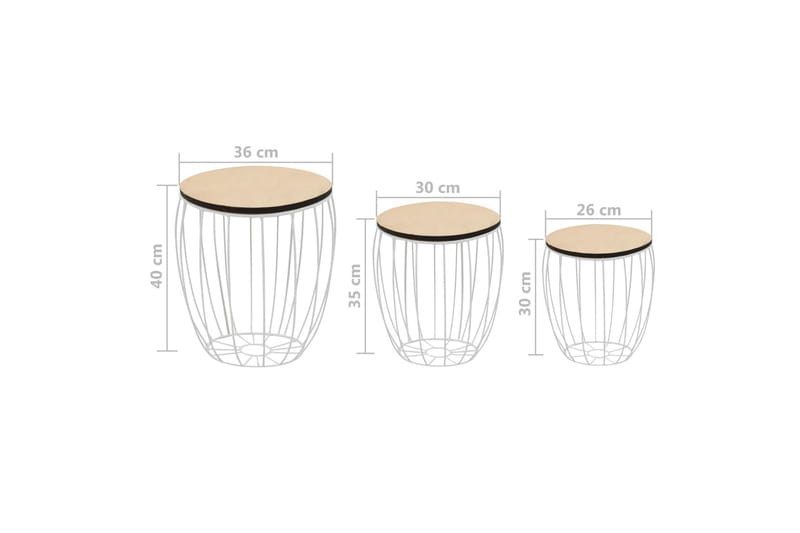 Soffbord 3 st poppelplywood järn - Vit - Soffbord - Satsbord