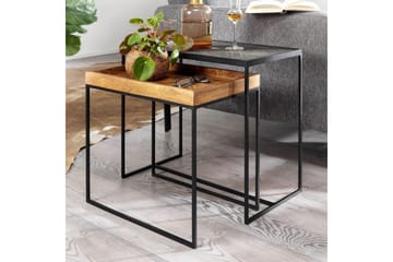 Satsbord Wohnling Set med 2 i massivt trä brickstil stenoptik industriell - Möbler - Bord & matgrupper - Avlastningsbord - Satsbord