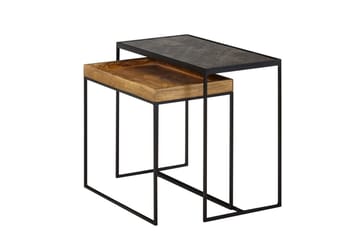 Satsbord Wohnling Set med 2 i massivt trä brickstil stenoptik industriell - Möbler - Bord & matgrupper - Avlastningsbord - Satsbord