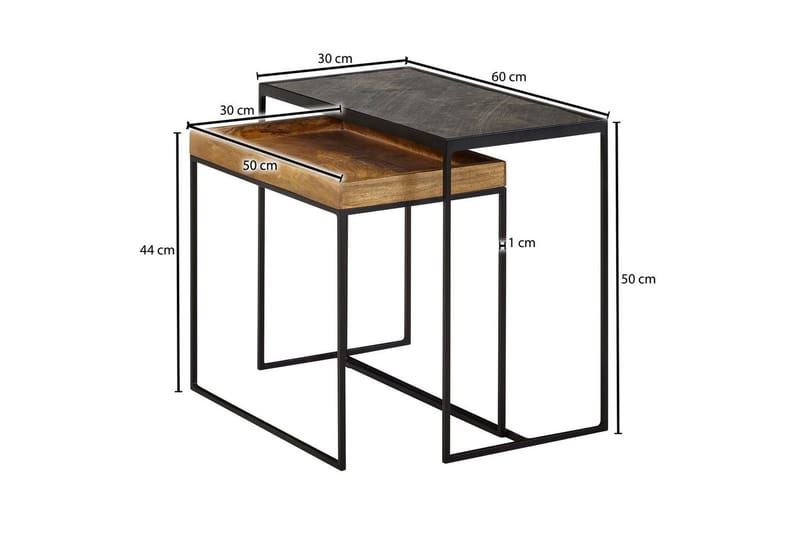 Satsbord Wohnling Set med 2 i massivt trä brickstil stenoptik industriell - Möbler - Bord & matgrupper - Avlastningsbord - Lampbord