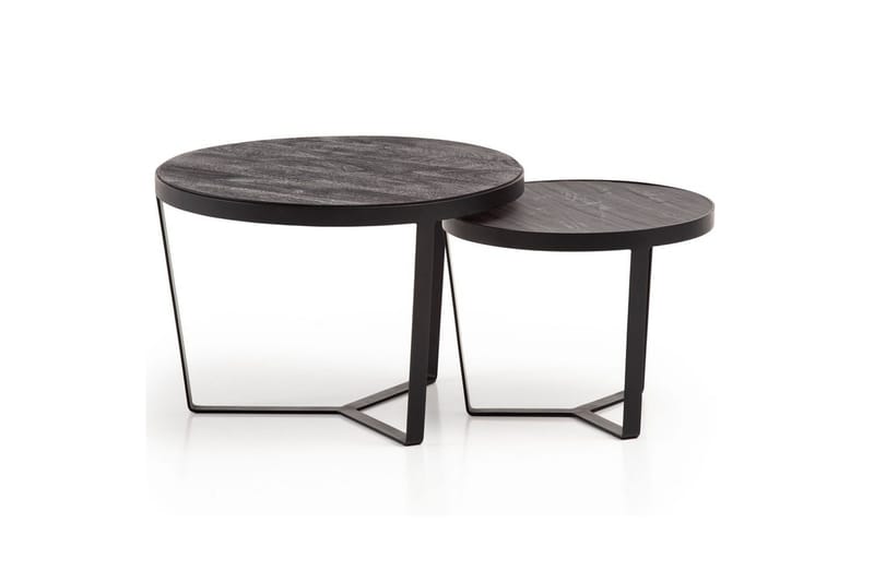 Satsbord Wohnling Set med 2 runda massivt trä och steneffekt, designad metallbas, lantlig stil Svart, svart - Svart, svart - Möbler - Bord & matgrupper - Avlastningsbord - Satsbord