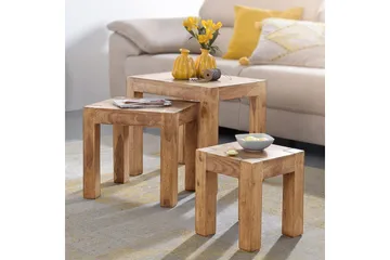 Satsbord Wohnling Set med 3 massivt trä, 4-benta bord, lantlig stil Akacia - Akacia - Möbler - Bord & matgrupper - Avlastningsbord - Satsbord