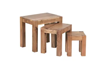 Satsbord Wohnling Set med 3 massivt trä, 4-benta bord, lantlig stil Akacia - Akacia - Möbler - Bord & matgrupper - Avlastningsbord - Satsbord
