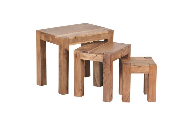 Satsbord Wohnling Set med 3 massivt trä, 4-benta bord, lantlig stil Akacia - Akacia - Möbler - Bord & matgrupper - Avlastningsbord - Satsbord