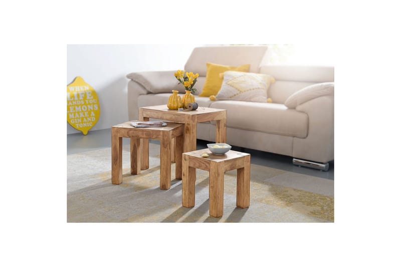 Satsbord Wohnling Set med 3 massivt trä, 4-benta bord, lantlig stil Akacia - Akacia - Möbler - Bord & matgrupper - Avlastningsbord - Satsbord