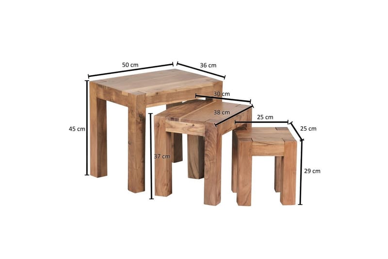 Satsbord Wohnling Set med 3 massivt trä, 4-benta bord, lantlig stil Akacia - Akacia - Möbler - Bord & matgrupper - Avlastningsbord - Satsbord