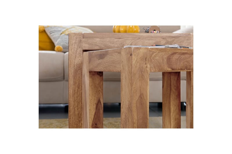 Satsbord Wohnling Set med 3 massivt trä, 4-benta bord, lantlig stil Akacia - Akacia - Möbler - Bord & matgrupper - Avlastningsbord - Satsbord