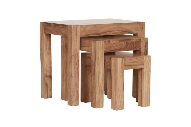 Satsbord Wohnling Set med 3 massivt trä, 4-benta bord, lantlig stil Akacia - Akacia - Möbler - Bord & matgrupper - Avlastningsbord - Satsbord