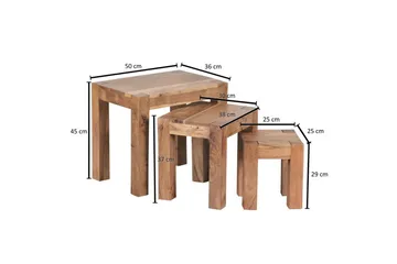 Satsbord Wohnling Set med 3 massivt trä, 4-benta bord, lantlig stil Akacia - Akacia - Möbler - Bord & matgrupper - Avlastningsbord - Satsbord