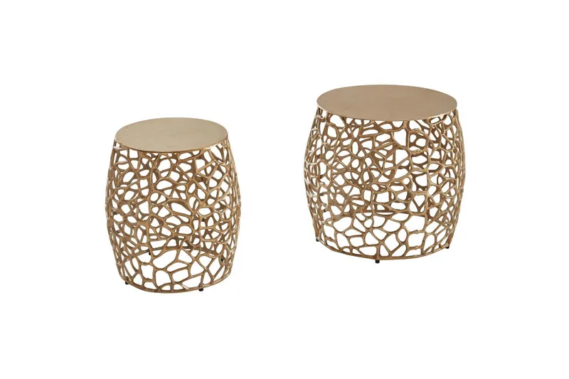 Satsbord Wohnling Set om 2 aluminiumgjutna, runda, handgjorda, modern loftstil Guld, Guld