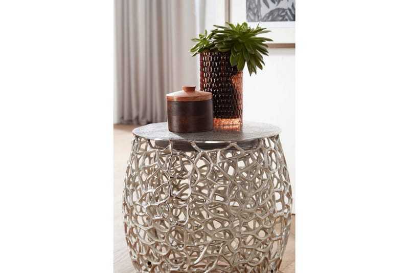 Satsbord Wohnling Set om 2 aluminiumgjutna, runda, handgjorda, modern loftstil Silver - Silver - Möbler - Bord & matgrupper - Avlastningsbord - Satsbord