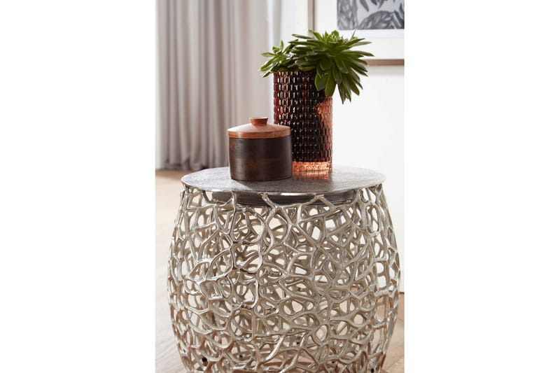 Satsbord Wohnling Set om 2 aluminiumgjutna, runda, handgjorda, modern loftstil Silver - Silver - Möbler - Bord & matgrupper - Avlastningsbord - Satsbord