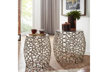 Satsbord Wohnling Set om 2 aluminiumgjutna, runda, handgjorda, modern loftstil Silver - Silver - Möbler - Bord & matgrupper - Avlastningsbord - Satsbord