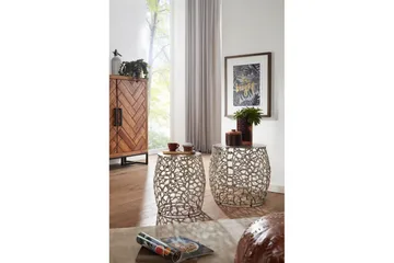 Satsbord Wohnling Set om 2 aluminiumgjutna, runda, handgjorda, modern loftstil Silver - Silver - Möbler - Bord & matgrupper - Avlastningsbord - Satsbord