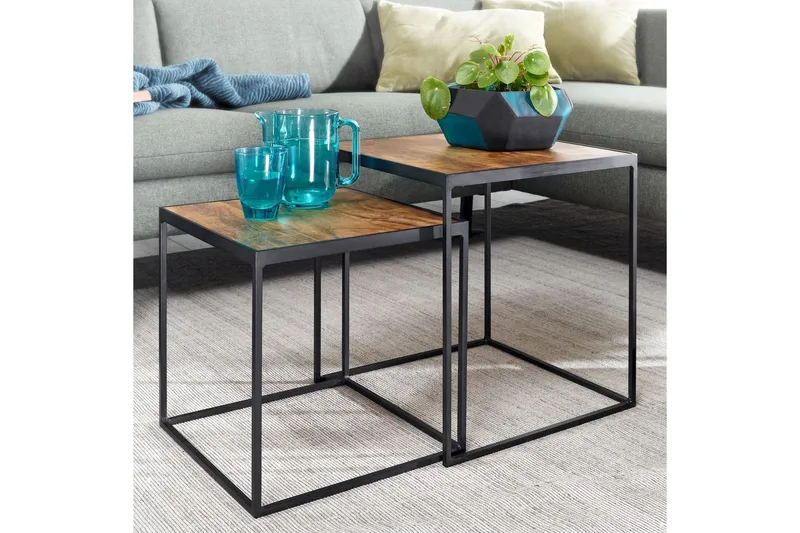 Satsbord Wohnling Set om 2 massivt trä med metallben modern - Möbler - Bord & matgrupper - Avlastningsbord - Satsbord