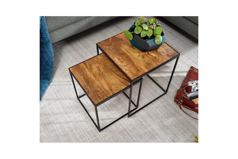 Satsbord Wohnling Set om 2 massivt trä med metallben modern - Möbler - Bord & matgrupper - Avlastningsbord - Satsbord