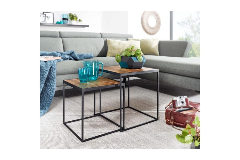 Satsbord Wohnling Set om 2 massivt trä med metallben modern - Möbler - Bord & matgrupper - Avlastningsbord - Satsbord