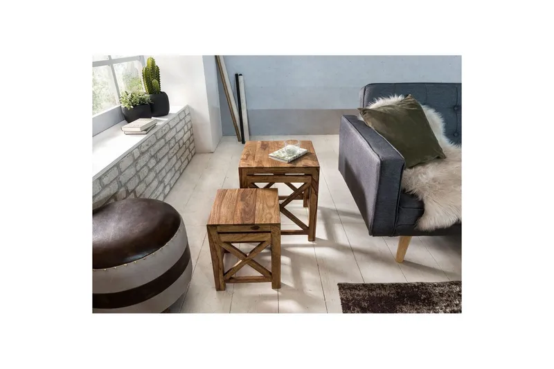 Satsbord Wohnling Set om 2 massivt trä med X-ram lantstil - Möbler - Bord & matgrupper - Avlastningsbord - Satsbord