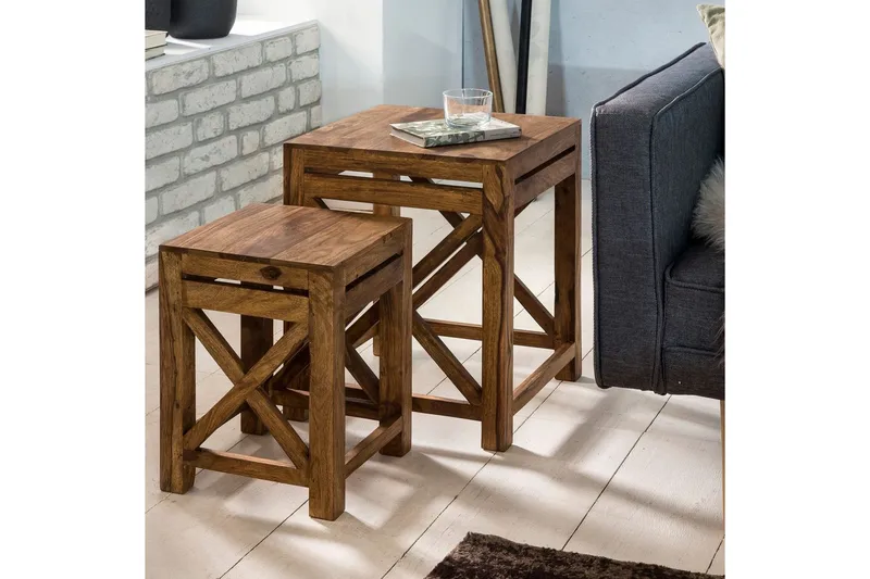 Satsbord Wohnling Set om 2 massivt trä med X-ram lantstil - Möbler - Bord & matgrupper - Avlastningsbord - Satsbord