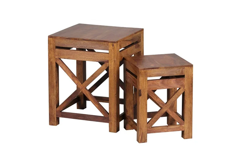 Satsbord Wohnling Set om 2 massivt trä med X-ram lantstil, undefined