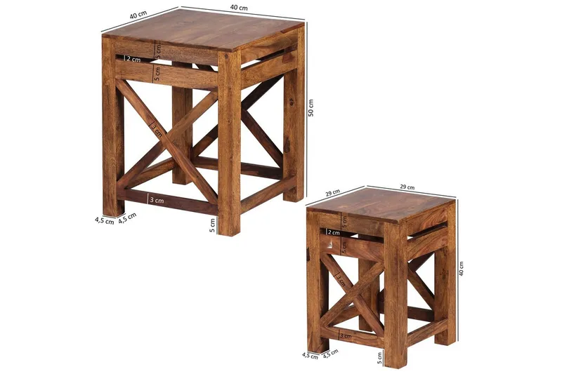 Satsbord Wohnling Set om 2 massivt trä med X-ram lantstil - Möbler - Bord & matgrupper - Avlastningsbord - Satsbord