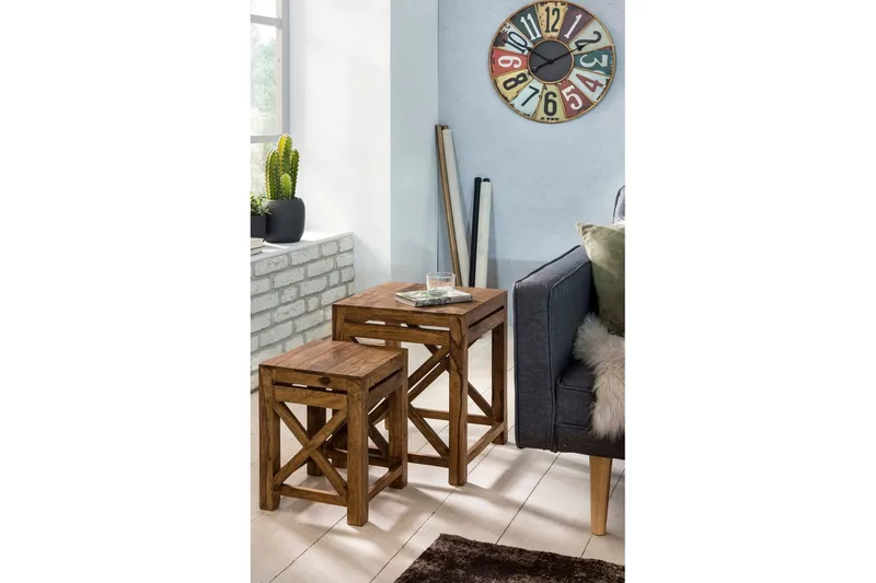Satsbord Wohnling Set om 2 massivt trä med X-ram lantstil - Möbler - Bord & matgrupper - Avlastningsbord - Satsbord
