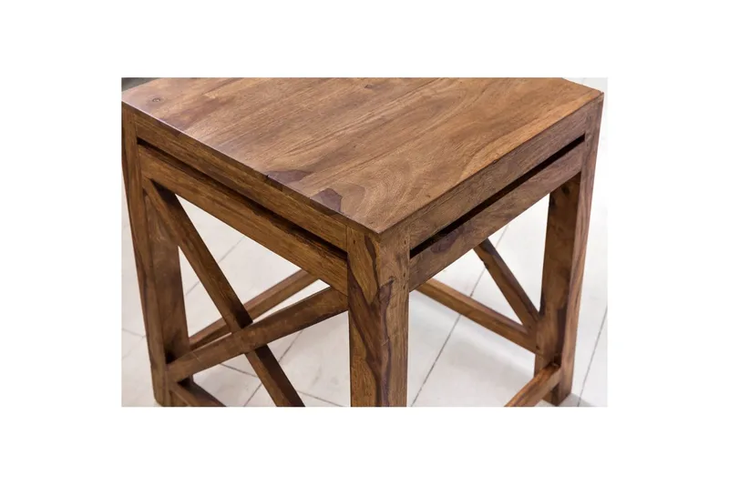 Satsbord Wohnling Set om 2 massivt trä med X-ram lantstil - Möbler - Bord & matgrupper - Avlastningsbord - Satsbord