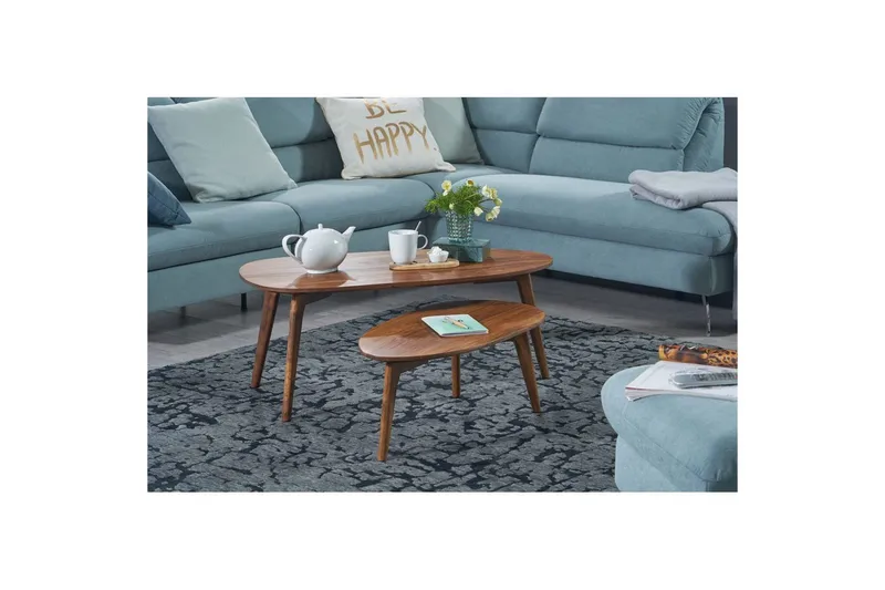 Satsbord Wohnling Set om 2 njurformad, massivt trä, träben, lantstil mörkbrun - mörkbrun - Möbler - Bord & matgrupper - Avlastningsbord - Satsbord