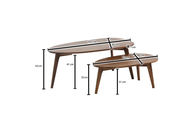 Satsbord Wohnling Set om 2 njurformad, massivt trä, träben, lantstil mörkbrun - mörkbrun - Möbler - Bord & matgrupper - Avlastningsbord - Satsbord