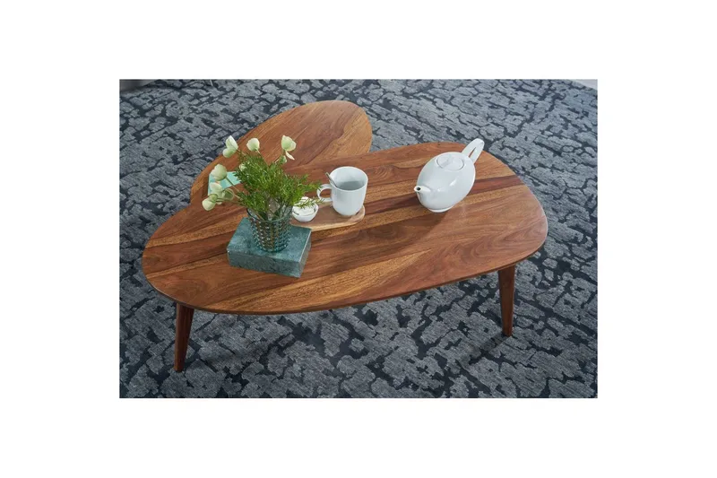 Satsbord Wohnling Set om 2 njurformad, massivt trä, träben, lantstil mörkbrun - mörkbrun - Möbler - Bord & matgrupper - Avlastningsbord - Satsbord