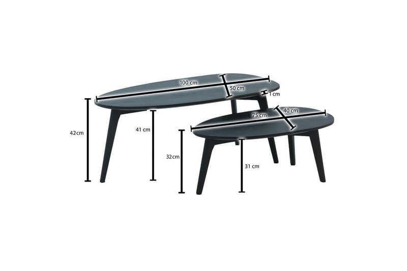 Satsbord Wohnling Set om 2 njurformad, massivt trä, träben, lantstil Svart - Svart - Möbler - Bord & matgrupper - Avlastningsbord - Satsbord