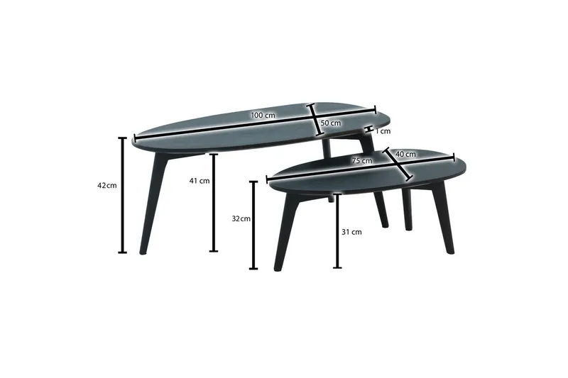 Satsbord Wohnling Set om 2 njurformad, massivt trä, träben, lantstil Svart - Svart - Möbler - Bord & matgrupper - Avlastningsbord - Satsbord
