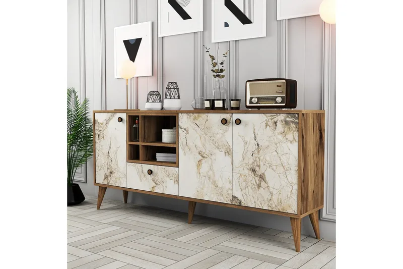 Scone Konsollbord 180 cm - Vit marmor/Valnöt - Möbler - Bord & matgrupper - Avlastningsbord - Hallbord