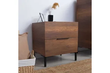 Serene Sängbord 55 cm med Trä- och Valnötsutseende, Förvaring med Lådor - Valnötsbrun - Möbler - Bord & matgrupper - Avlastningsbord - Sängbord & nattduksbord